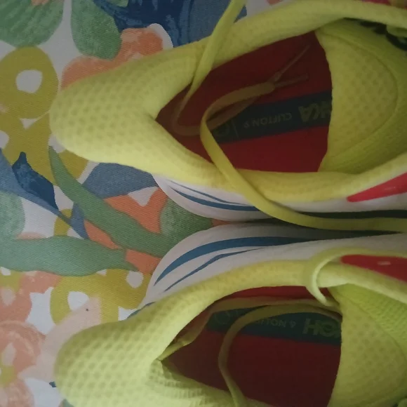 Hoka White and Yellow Running Shoes - Picture 4 of 9